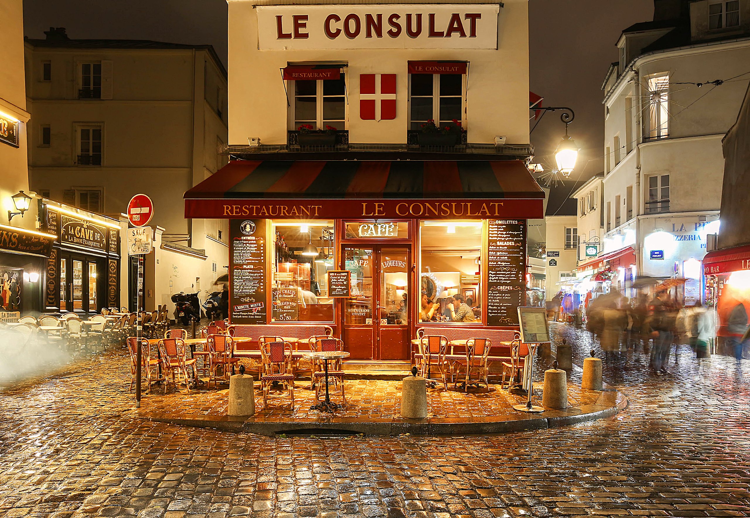 View of typical paris cafe in Paris. Montmartre area 